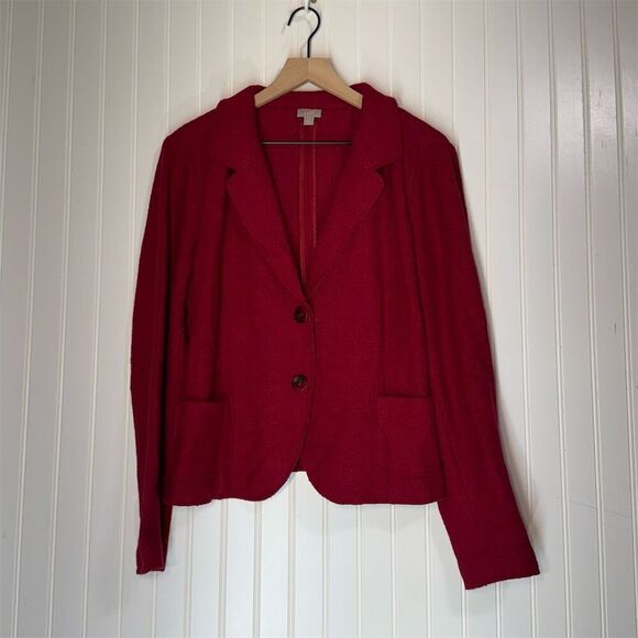 J. Jill Red Blazer Jacket L Wool Blend Two-Button Knit Preppy Old Money Career - Picture 1 of 9